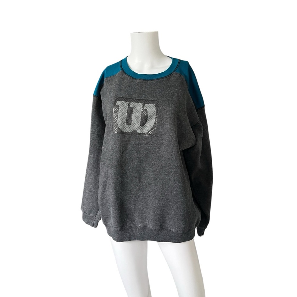 Vintage Wilson Gray and Blue Crew Neck Sweatshirt 90s Mens Size Large L